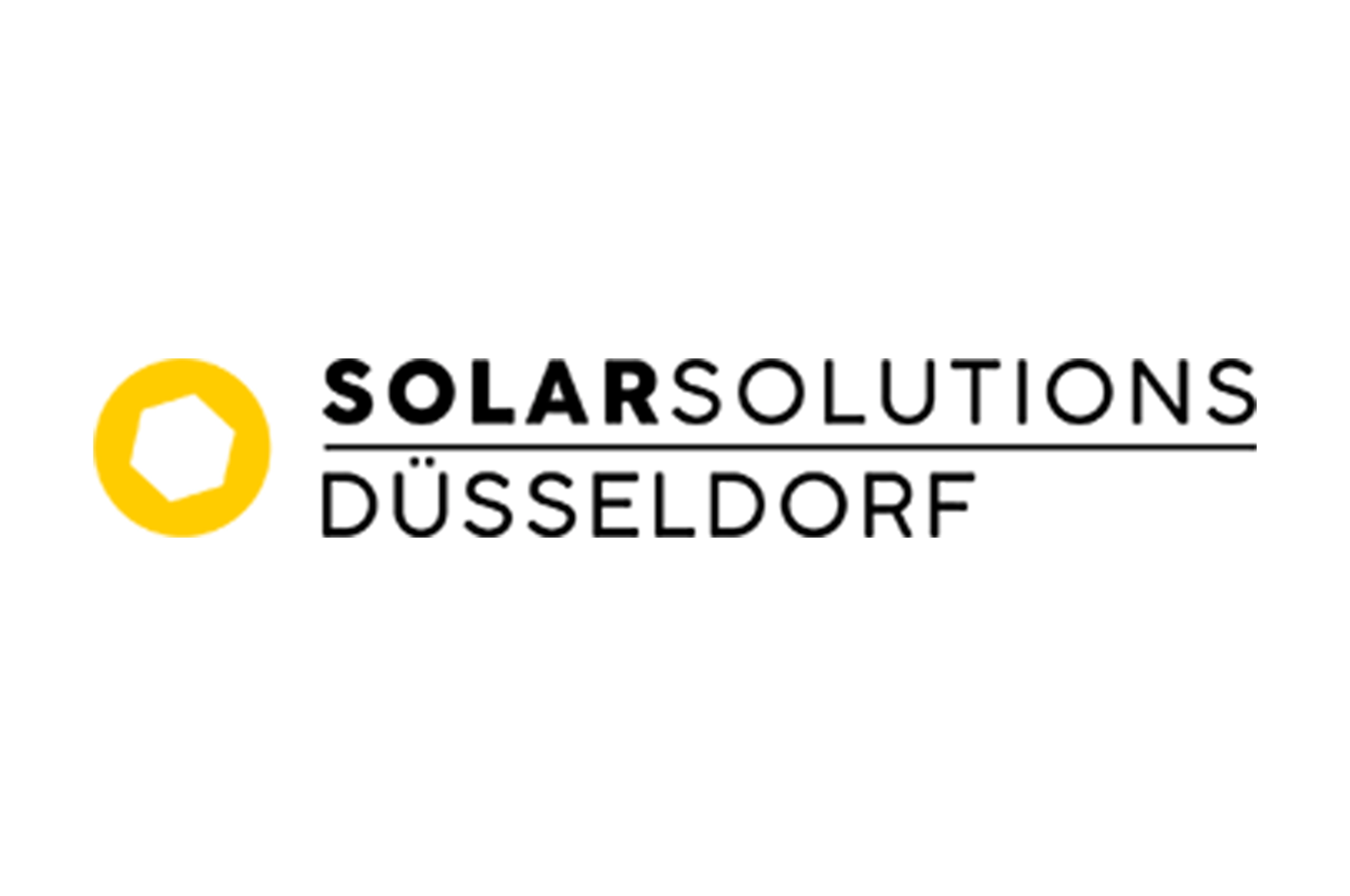 Logo de Solar Solutions Düsseldorf avec un hexagone jaune à gauche et texte noir sur fond blanc.